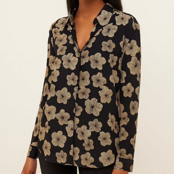 Trina Turk Navy and White Floral Blouse - Picture 1 of 8